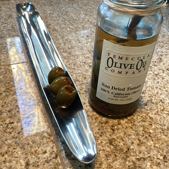 Silver Olive Appetizer Vessel Meant to Hold Round Objects on Charcuterie Platter - Picture 2 of 10
